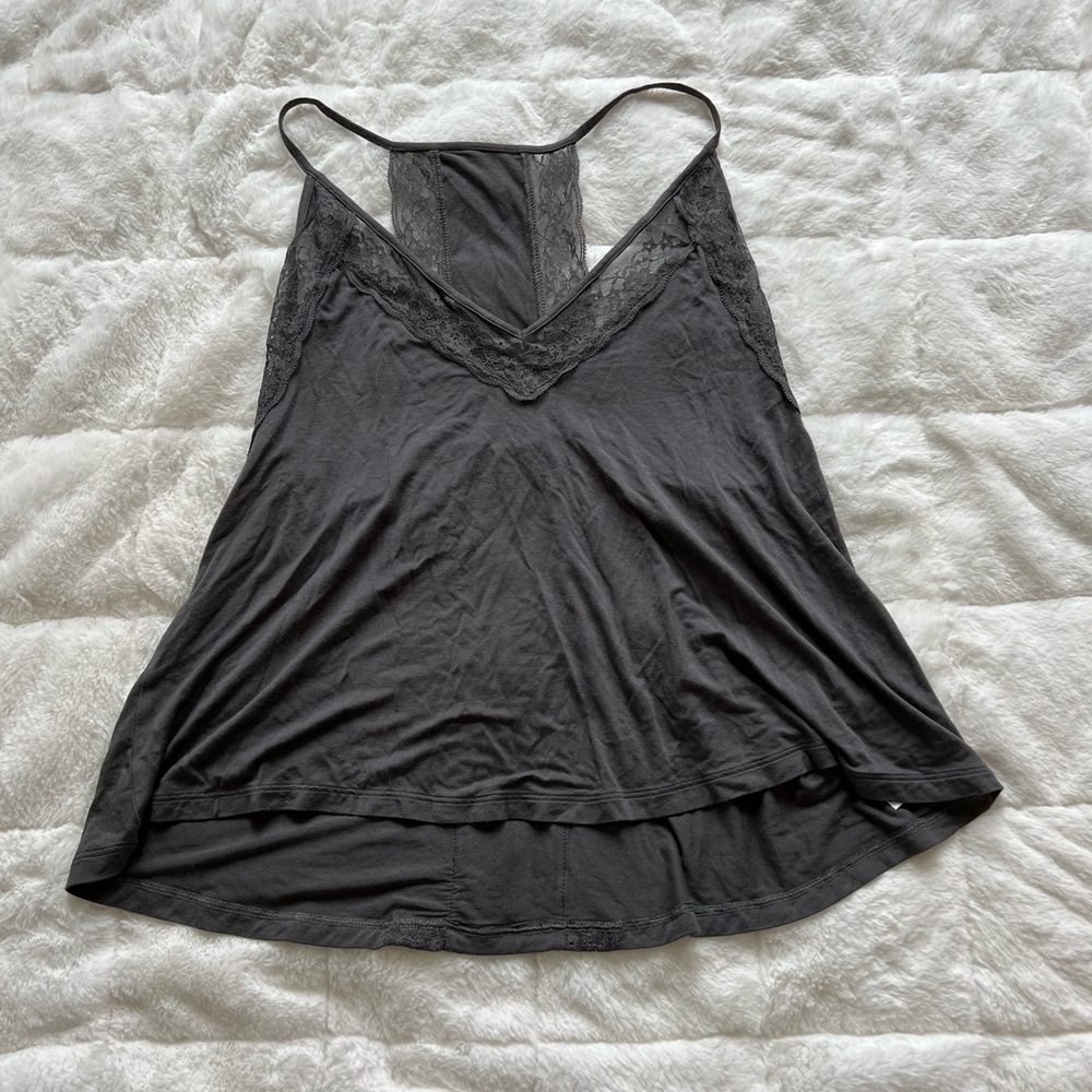 Grey Lace Lined Tank Top